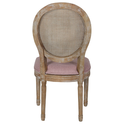 Light Blush Upholstered Dining Chairs with Wicker Back and Distressed Natural Wood Legs (Set of 2) – Farmhouse French Country Accent Seating