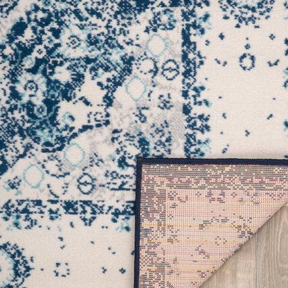 Distressed Oriental-Inspired Indoor Rug – Blue and White Medallion Pattern, Stain-Resistant, Fade-Resistant, Perfect for Traditional & French Country Décor