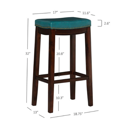 Backless Upholstered Counter Stool – Sturdy Wood Frame, Faux Leather Seat with Nailhead Trim & Double-Needle Stitching for Stylish and Durable Seating