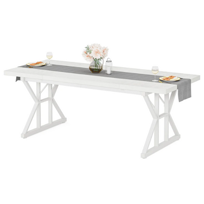 Farmhouse Dining Table for 6-8 People – Rectangular Wood Kitchen Table with X-Shaped Accents, Spacious & Multifunctional for Dining, Office, or Gathering