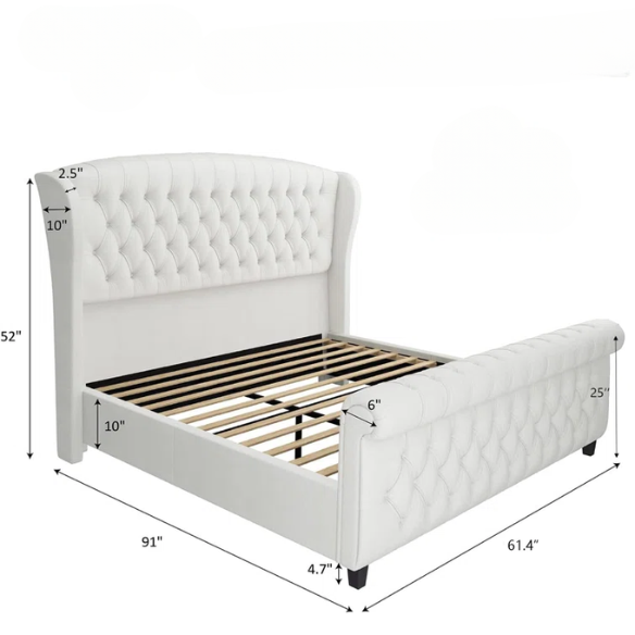 Luxurious Queen Size Upholstered Sleigh Bed with Button Tufting and Rich Chenille Fabric