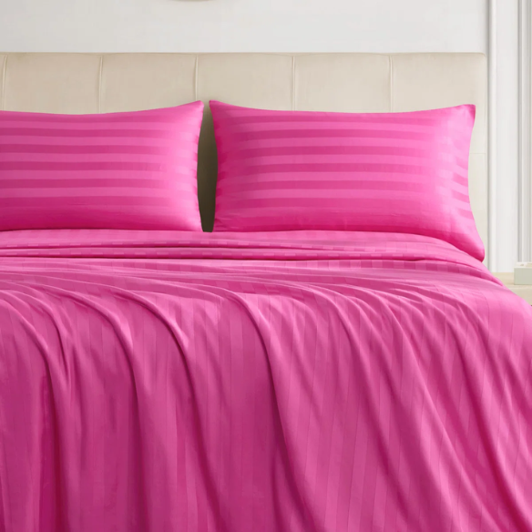 4-Piece Luxury Bed Sheet Set – Fitted & Flat Sheets with Pillowcases | Solid Stripe Bedding for Twin, Full, Queen, King Sizes