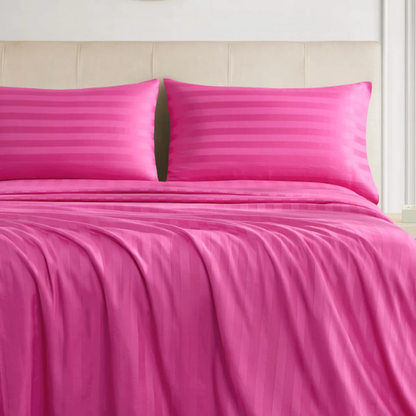 4-Piece Luxury Bed Sheet Set – Fitted & Flat Sheets with Pillowcases | Solid Stripe Bedding for Twin, Full, Queen, King Sizes