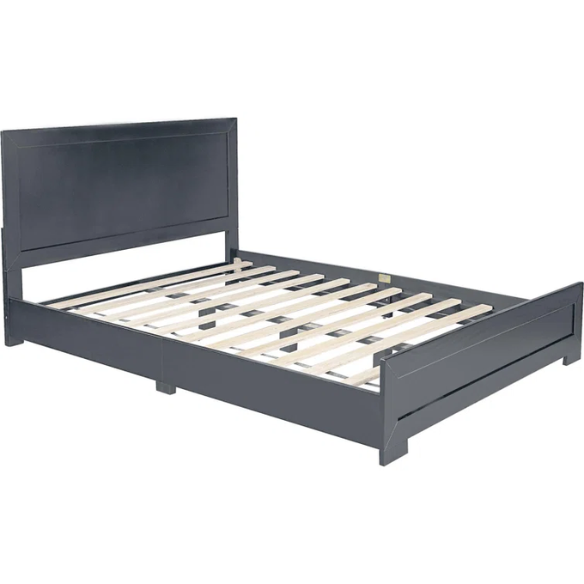 Neutral-Colored Solid Wood Queen Size Low Profile Platform Bed