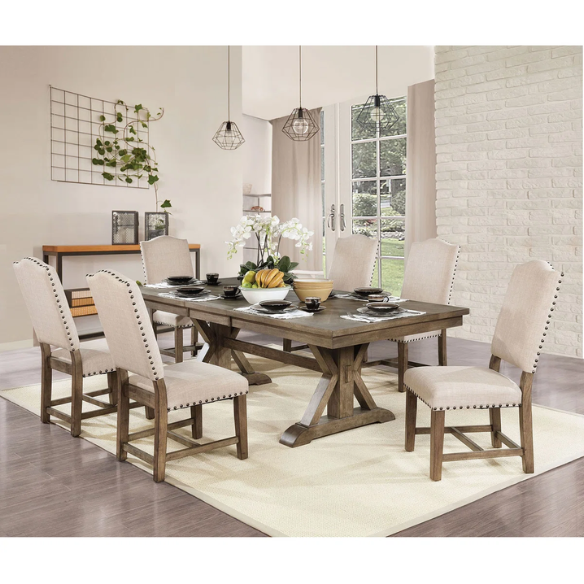 Rustic Oak 90-Inch Expandable Dining Table – Classic Country Charm with Double Pedestal Base, Seats 8, Solid Wood Construction