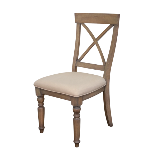 Taupe Weathered Driftwood Dining Chair with Beige Linen Cushion – Coastal Cottage Style Seating