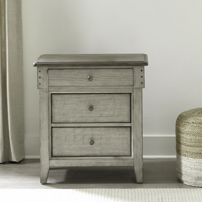 Farmhouse-Inspired Queen Bedroom Set  Panel Bed, Dresser, Mirror, and Nightstand with Built-in Charging Station