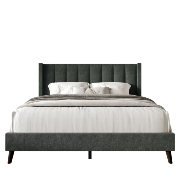 Queen Size Upholstered Wingback Bed with Soft Polyester Fabric – Elegant and Modern Design