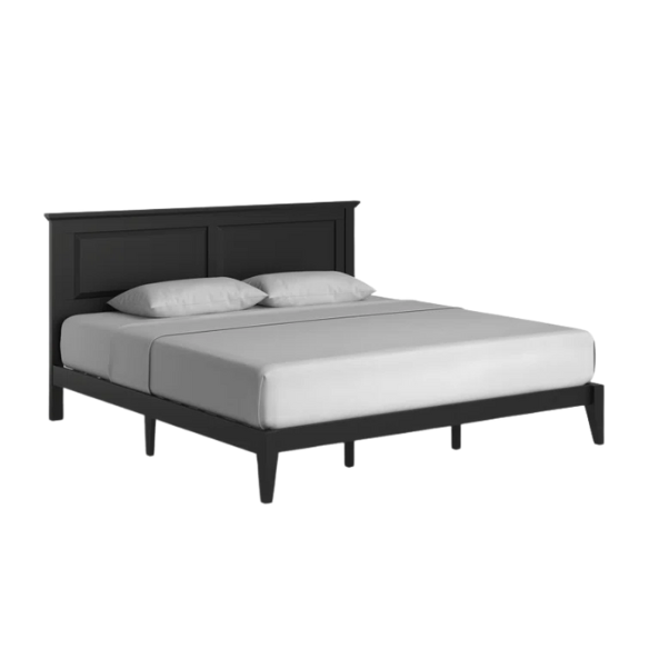 King Size Solid Oak Platform Storage Bed with Inset Panel Headboard, Molding Detail, and Slat System