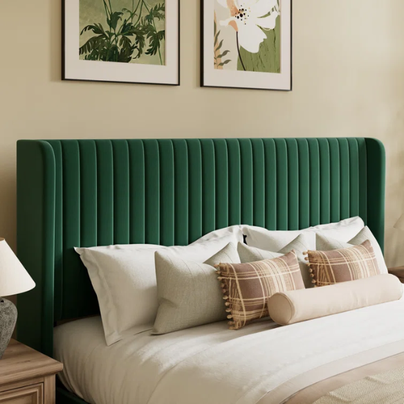 King Size Upholstered Platform Bed with Wingback Headboard – Simple, Elegant Design, Sturdy Wooden Slats, No Box Spring Needed for a Luxurious Sleep Experience