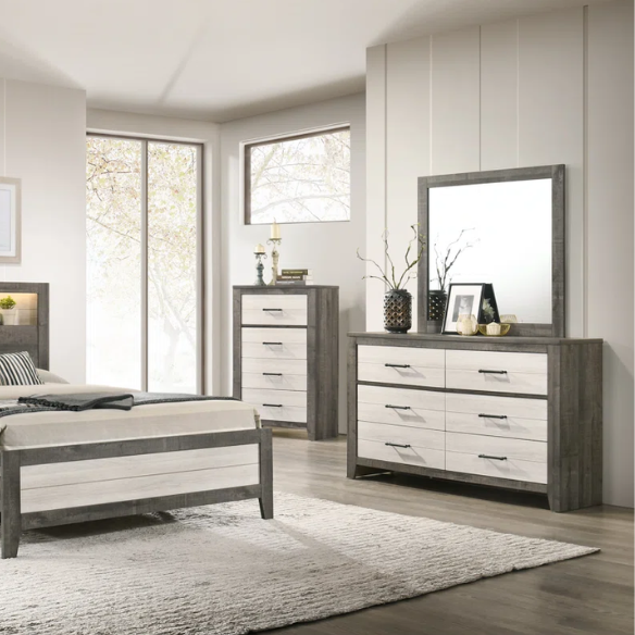 Stylish 6-Piece LED Platform Queen Bedroom Set in Cream and Brown – Modern Elegance with Ambient Lighting