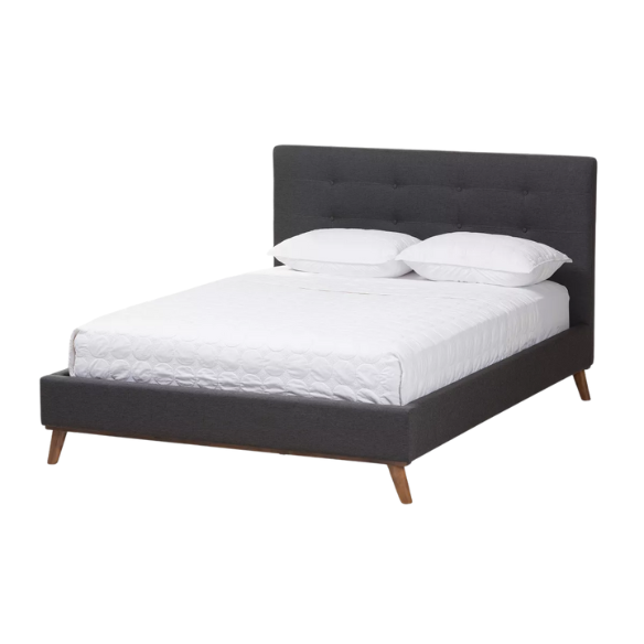 Modern Upholstered Platform Bed with Button Tufting and Eucalyptus Wood Frame – King Size
