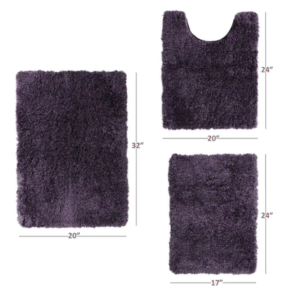 Dark Purple Shaggy Bath Rug Set – Ultra-Soft Microfiber Non-Slip Bathroom Mat with Rubber Backing (2 or 3-Piece Set)