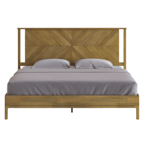Solid Wood Platform King Size Bed with Headboard – Rustic Wood Frame with Steel Reinforcement for Ultimate Stability and Comfort