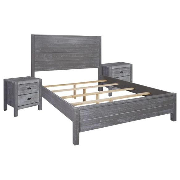 Rustic Wooden 3-Piece Full Double Size Bedroom Set – Charming Design with Sturdy Construction and Natural, Warm Finish