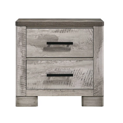 Coastal Farmhouse-Inspired King Size Bedroom Set: Distressed Whitewash Finish with Natural Brown Accents – Includes Platform Bed, 2-Drawer Nightstand, 7-Drawer Dresser with Mirror, and Optional 5-Drawer Chest for Complete Storage Solution
