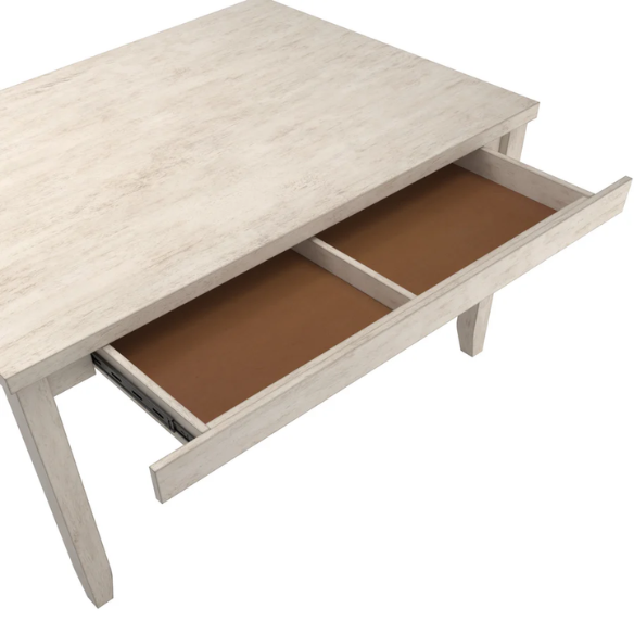 Solid Wood Rectangular Dining Table with Two Drawers – Distressed Finish, Rubberwood Construction, and Organized Storage