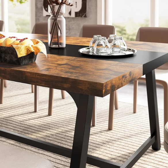 70.87-Inch Rectangular Dining Table for 8 – Sturdy Wood Kitchen Table with Industrial Metal Frame, Versatile Use for Dining, Office, or Events