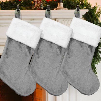 Classic Grey & White Christmas Stocking – Personalized Holiday Decor
