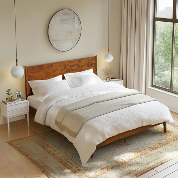 Timeless Solid Wood King Size Bed Frame with Headboard – Scandinavian Platform Design for Effortless Elegance and Comfort