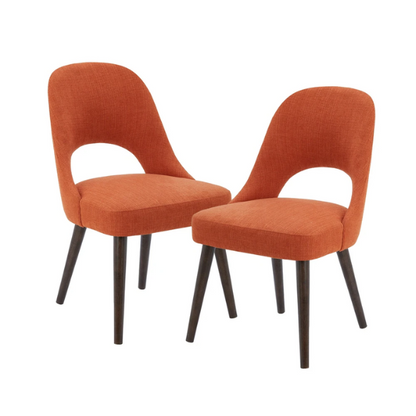 Textured Fabric Dining Side Chairs (Set of 2) – Solid Wood Frame with Mediterranean or Pecan Finish, High-Density Foam Fill & Rounded Back Design