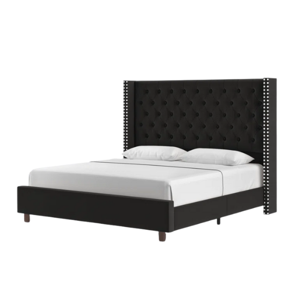 Queen Size Upholstered Velvet Bed – The Epitome of Luxury and Comfort with Majestic 61.4-Inch Extra-High Headboard