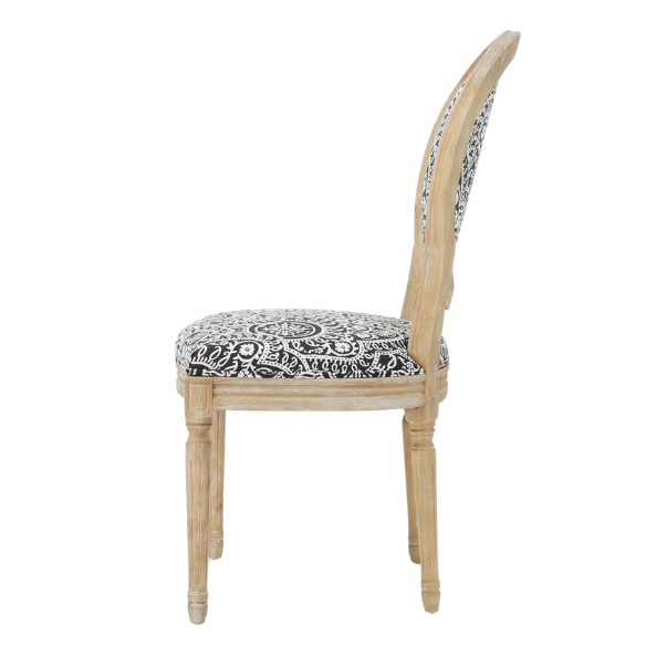 Set of 2 French Country Upholstered Dining Chairs with Natural Wood Legs and Round Back – Elegant Vintage Accent Seating