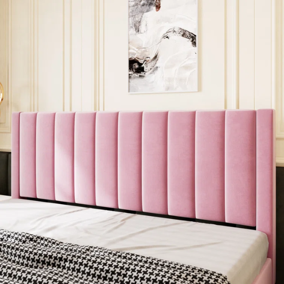 King Size Upholstered Platform Bed with Velvet Headboard, Foam Padding, and Noise-Free Construction for Ultimate Comfort