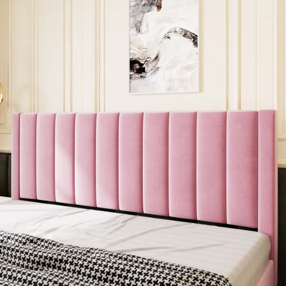 King Size Upholstered Platform Bed with Velvet Headboard, Foam Padding, and Noise-Free Construction for Ultimate Comfort
