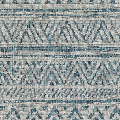 Striped Geometric Area Rug – Aqua & Taupe, Durable Polypropylene, Low-Pile Design for High-Traffic Indoor/Outdoor Spaces
