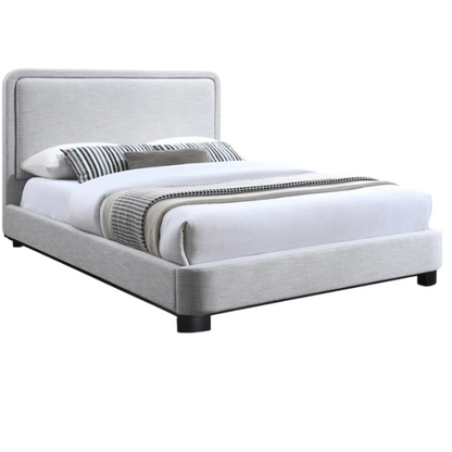 Luxurious Linen Textured Fabric King Size Upholstered Panel Bed with Solid Wood Base