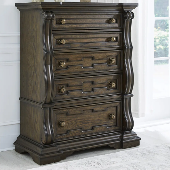4-Piece Queen Upholstered Bedroom Set in Brown with Tufted Headboard, Dresser, Chest & Nightstand