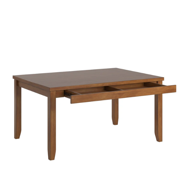 Solid Wood Rectangular Dining Table with Two Drawers – Distressed Finish, Rubberwood Construction, and Organized Storage