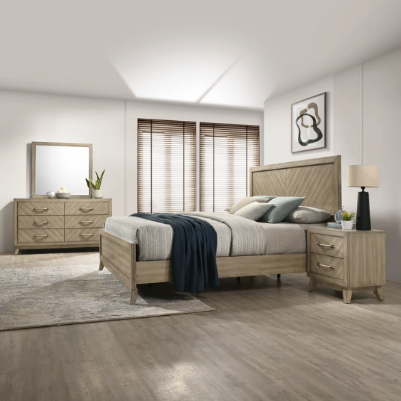 Transform Your Bedroom with a 5-Piece Bedroom Set – Modern Elegance in Weathered Sand Finish with Timeless Sophistication and Exceptional Functionality