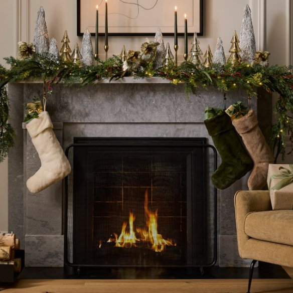 Soft Fabric Christmas Stocking – Cozy, Cotton-Lined Design in Neutral & Green Tones for Timeless Holiday Charm