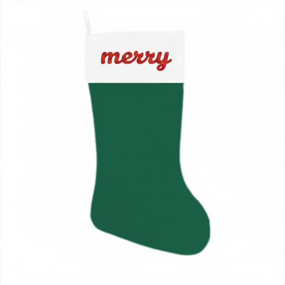 Embroidered Green Christmas Stocking with Red 