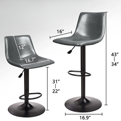 Set of 2 Adjustable Height Swivel Bar Stools with Back – Mid-Century Modern Design, Polished Chrome Base, Ergonomic Imitation Leather Seat, 360° Rotation for Kitchen Island or Bar