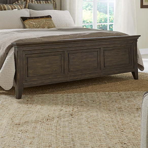 Rustic Elegance 3-Piece King Panel Bed, Dresser & Mirror Set in Saddle Brown – Crafted with Rubberwood and Split Heart White Oak Veneers, Soft-Close Drawers, Cedar Lining, Antique Pewter Hardware, and Crown Molding Details