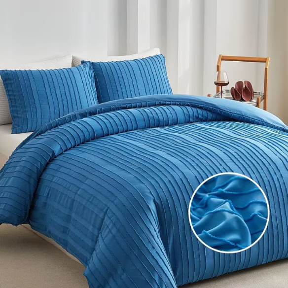 Luxurious Tufted Duvet Cover Set – Queen Size | Striped Textured Boho Bedding | Ultra-Soft Washed Microfiber | 3-Piece Set