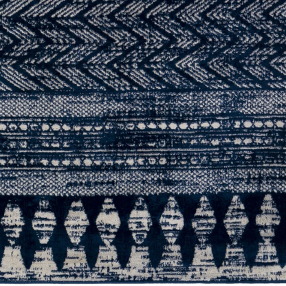 Southwestern-Inspired Geometric Rug – Navy Blue Diamond, Chevron & Dot Patterns on Off-White, Stain-Resistant, Perfect for High-Traffic Areas