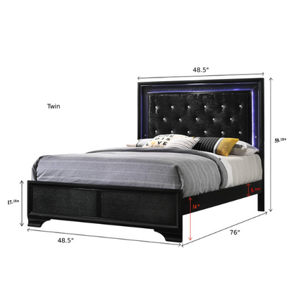 LED-Lit Black Framed 3-Piece Twin Bedroom Set – Modern, Stylish, & Illuminated Design