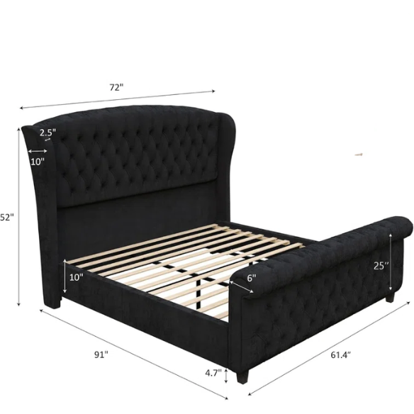 Luxurious Queen Size Upholstered Sleigh Bed with Button Tufting and Rich Chenille Fabric