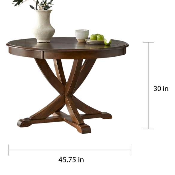 Charming Country-Style Dining Set with Rustic Appeal – Round Table & Geometric Back Chairs