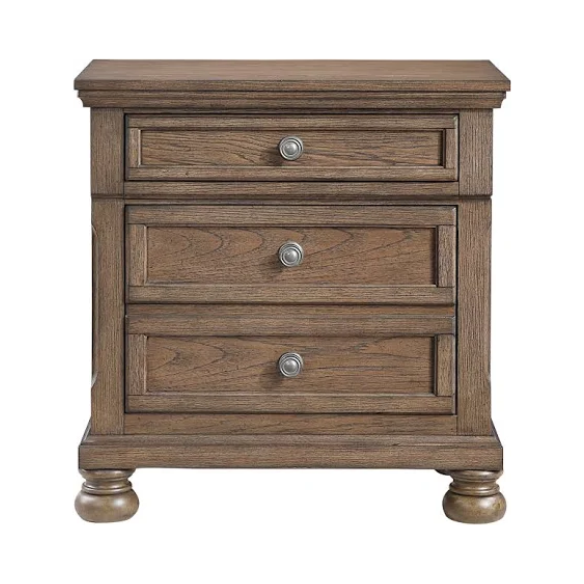 Transitional Brown 3-Piece Queen Bedroom Set – LED Light Bed with Industrial Accents and Rustic Birch Veneer, Featuring 2 Nightstands