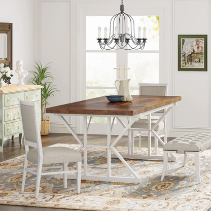 Farmhouse Dining Table for 6-8 People – Rectangular Wood Kitchen Table with X-Shaped Accents, Spacious & Multifunctional for Dining, Office, or Gathering