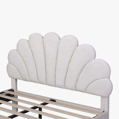 Upholstered Platform Bed with Flower Pattern Velvet Headboard – Full/Double Size, Elegant Design for Modern Bedrooms