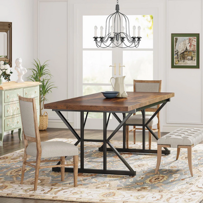 Farmhouse Dining Table for 6-8 People – Rectangular Wood Kitchen Table with X-Shaped Accents, Spacious & Multifunctional for Dining, Office, or Gathering