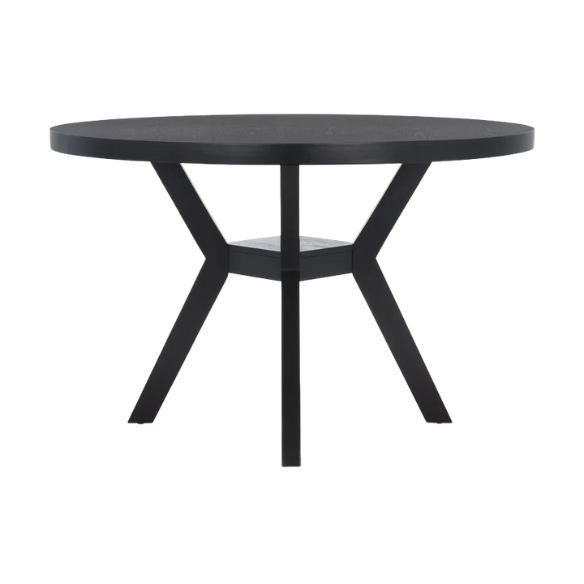 Round Wood Dining Table – French Bistro-Inspired Design, Sleek Dark Brown Frame
