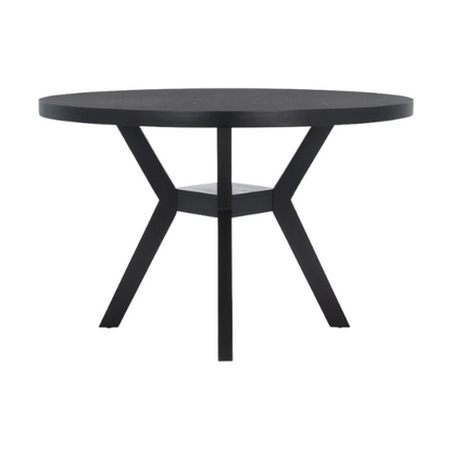 Round Wood Dining Table – French Bistro-Inspired Design, Sleek Dark Brown Frame