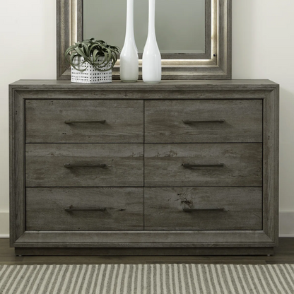 Contemporary Queen Bedroom Set with Brushed Nickel Storage Bed, LED-Illuminated Headboard, Dresser, Mirror, and Nightstand with Charging Station